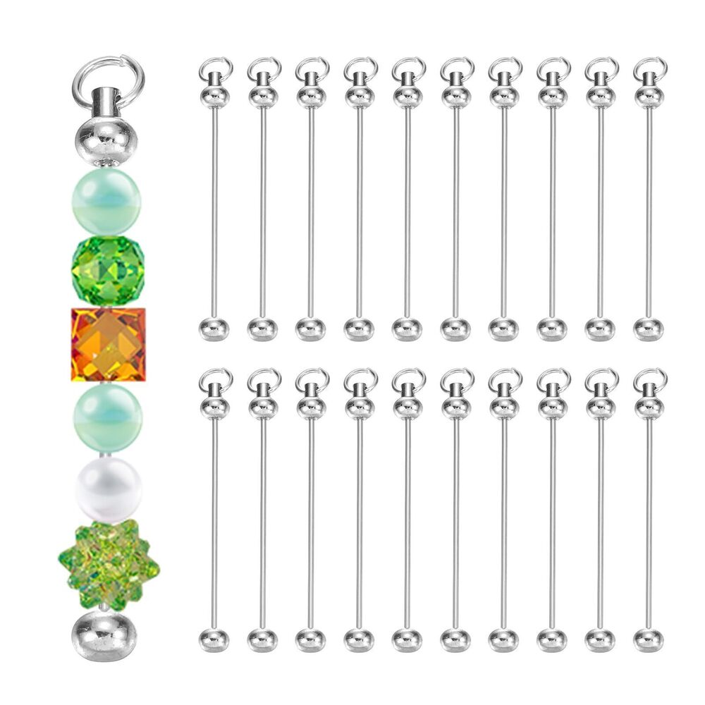 8994 20 Pcs Beadable Keychain Bars, Metal Beaded Keychain Blanks Bulk